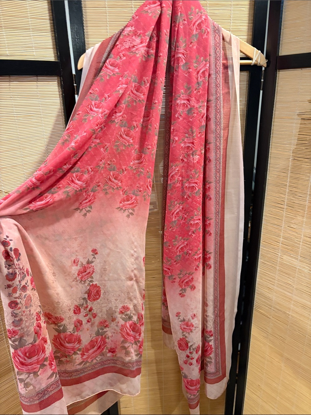 Women's Floral Pink silk Scarf Wrap - Elegant Roses